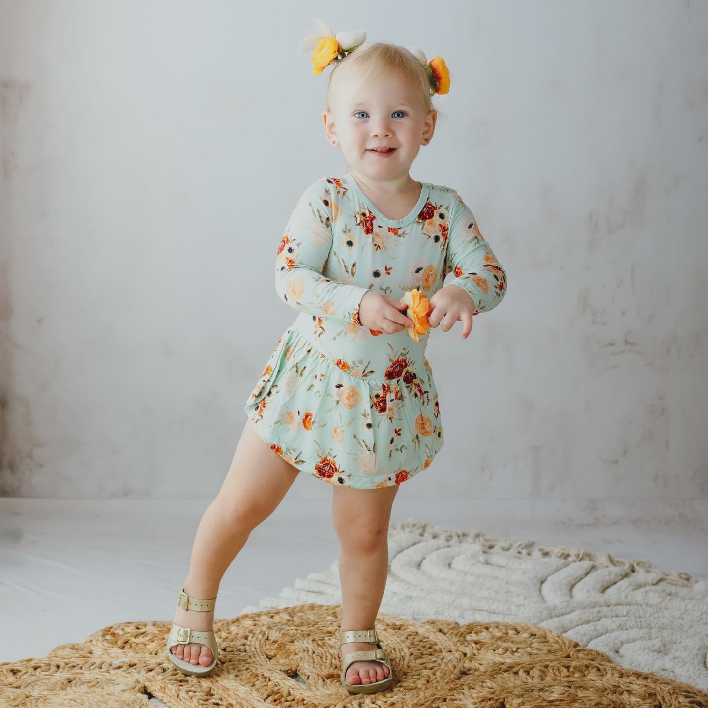 Kickee Pants - Print Long Sleeve Skirted One Piece - Aloe Fall Floral
