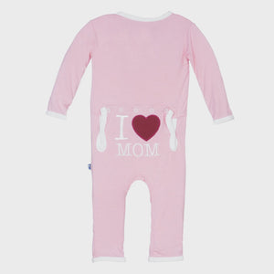 Kickee Pants - Applique Coverall With 2 Way Zipper - Lotus I Love Mom