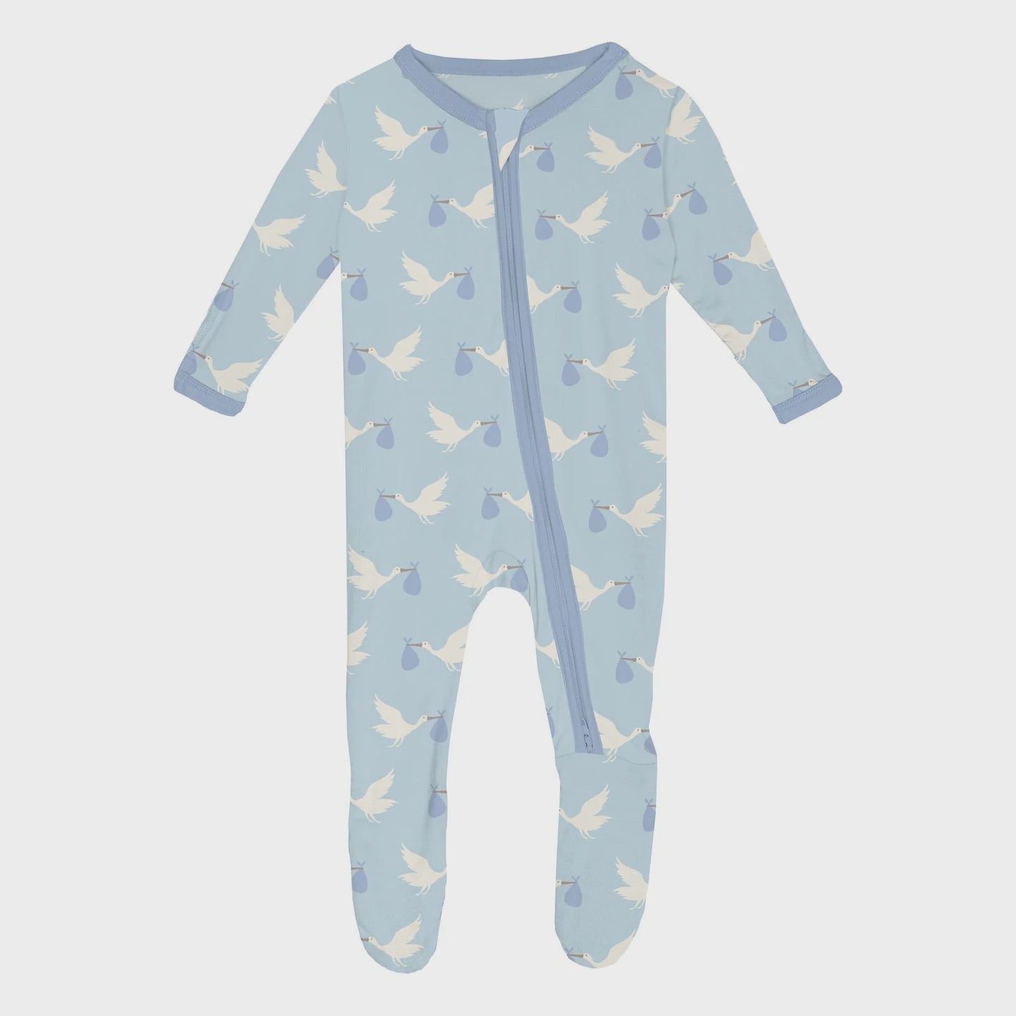 Kickee Pants - Print Footie With 2 Way Zipper - Spring Sky Stork