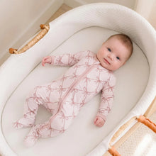 Load image into Gallery viewer, Pink Chicken - Print Layette Ruffle Footie with 2 Way Zipper - Shrinking Violet Bow Lattice