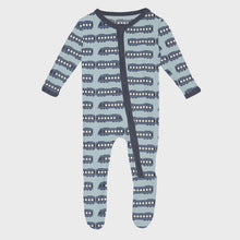 Load image into Gallery viewer, Kickee Pants - Print Footie with 2 Way Zipper -  Spring Sky London Trains