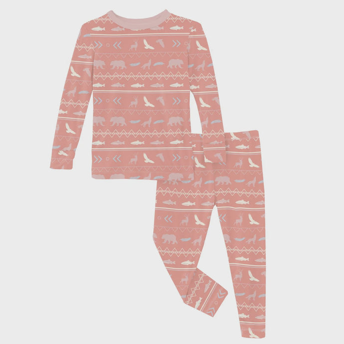 Print Long Sleeve Pajama Set - Blush Native Tribal Lore