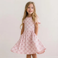 Load image into Gallery viewer, Kickee Pants - Print Flutter Sleeve Twirl Dress with Pockets - Shrinking Violet Bow Lattice