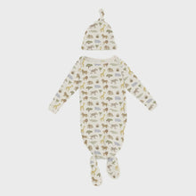 Load image into Gallery viewer, Kickee Pants - Print Knotted Layette Gown &amp; Hat Set OS- Natural Mini Safari
