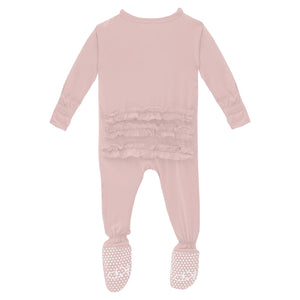 Kickee Pants - Layette Ruffle Footie With 2 Way Zipper - Baby Rose
