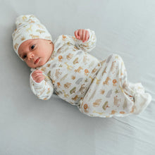 Load image into Gallery viewer, Kickee Pants - Print Knotted Layette Gown &amp; Hat Set OS- Natural Mini Safari