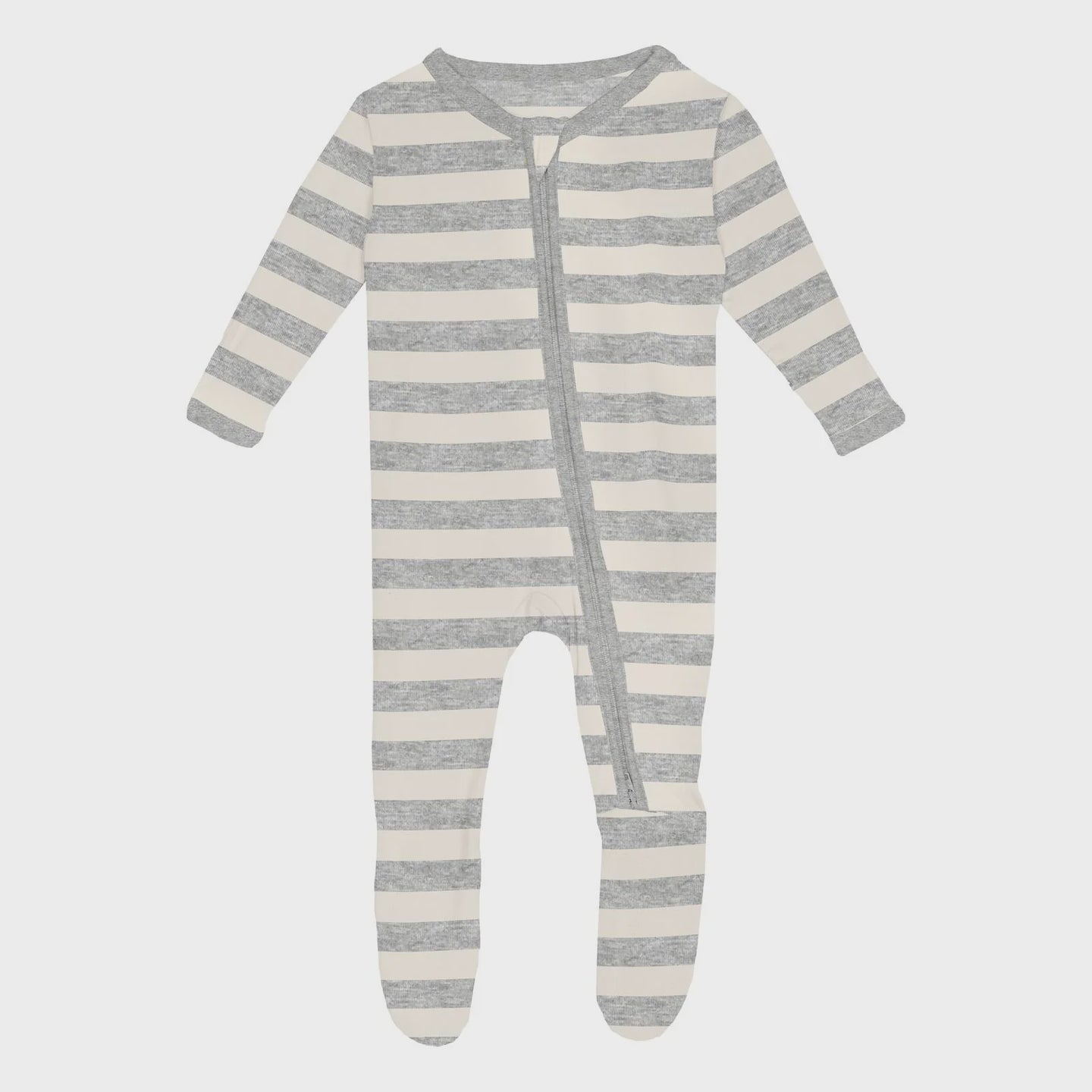 Print Footie With 2 Way Zipper - Heathered Mist Sweet Stripe