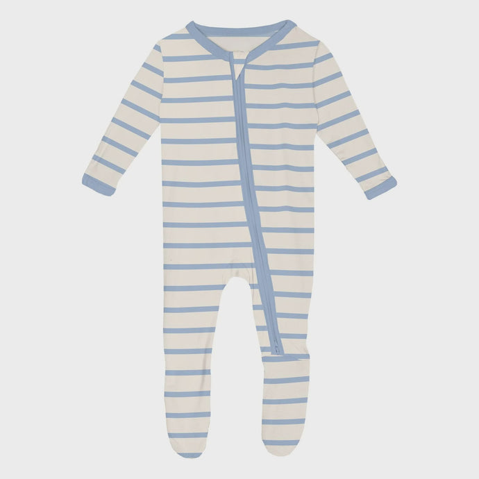 Kickee Pants - Print Footie With 2 Way Zipper - Pond Sweet Stripe