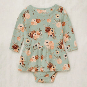 Kickee Pants - Print Long Sleeve Skirted One Piece - Aloe Fall Floral