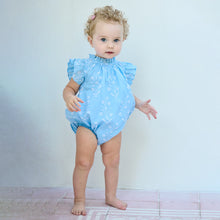 Load image into Gallery viewer, Pink Chicken - Baby Girls Harper Bubble - blue dewdrop block print