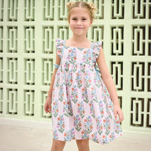 Load image into Gallery viewer, Pink Chicken - Girls Ailee Dress - Dewdrop Block Print