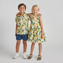 Load image into Gallery viewer, Pink Chicken - Girls Via Dress - banana leaves