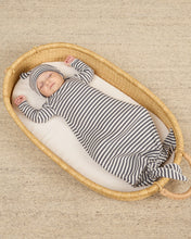 Load image into Gallery viewer, Quincy Mae - Knotted Baby Gown + Hat Set - Indigo Stripe - OS