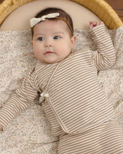 Load image into Gallery viewer, Quincy Mae - Wrap Top + Footed Pant Set - Almond Stripe