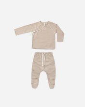 Load image into Gallery viewer, Quincy Mae - Wrap Top + Footed Pant Set - Almond Stripe