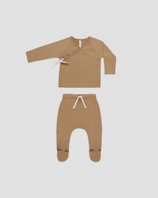 Wrap Top + Footed Pant Set - Golden
