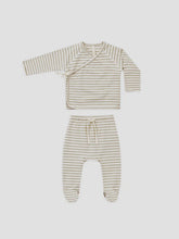 Load image into Gallery viewer, Quincy Mae - Organic - Wrap Top + Footed Pant Set - Ash Stripe