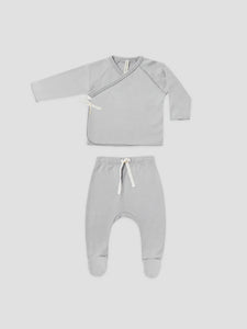 Quincy Mae - Organic Wrap Top + Footed Pant Set - Cloud