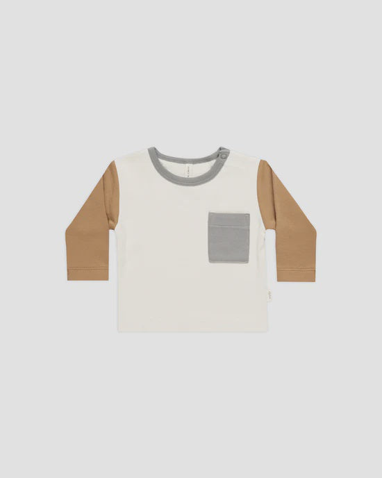 Quincy Mae - Long Sleeve Pocket Tee -  Color Block