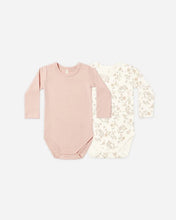 Load image into Gallery viewer, Quincy Mae - Jersey Bodysuit, 2 Pack - Floral Vine, Dusty Rose
