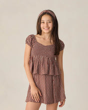 Load image into Gallery viewer, RYLEE + CRU - TEEN FLUTTER TOP -  CHOCOLATE POLKA DOT