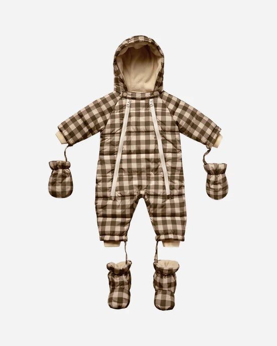 Rylee + Cru - Charcoal Check Snow Puffer Suit - Natural-Slate