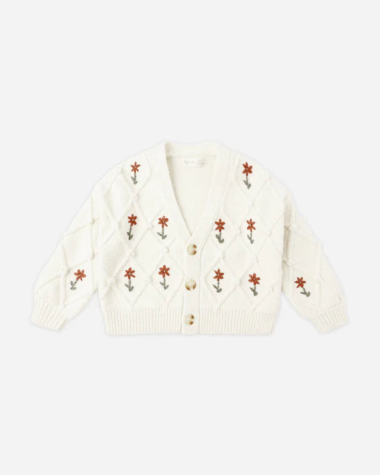 Rylee + Cru - Boxy Crop Cardigan - Winter Daisy Embroidery