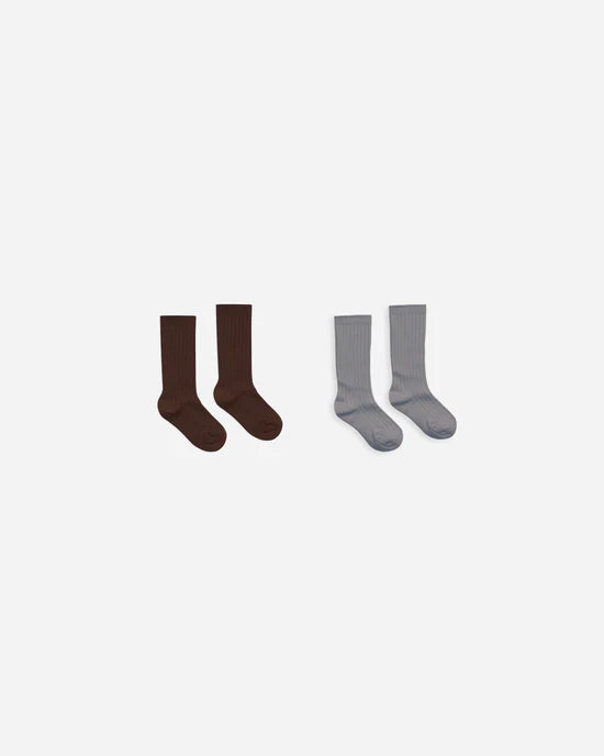 Rylee + Cru - Ribbed Socks - Brown, Dusty Blue