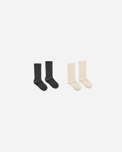 Rylee + Cru - Ribbed Socks - Black , Antique