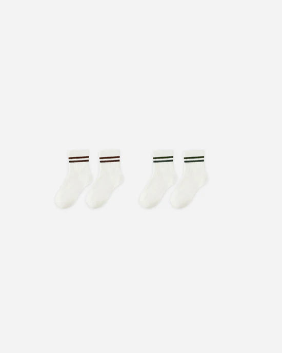 Rylee + Cru - Stripe Sock, Set of 2 - Brown + Green Stripe