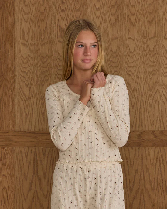 Rylee + Cru - Ribbed Lounge Set Teen - Natural Ditsy