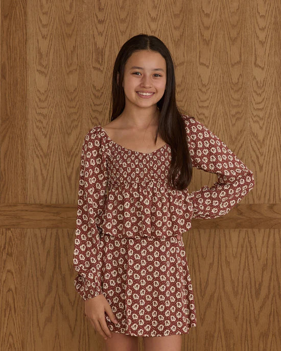 Rylee + Cru - Long Sleeve Flutter Top Teen - Ruby Fleur