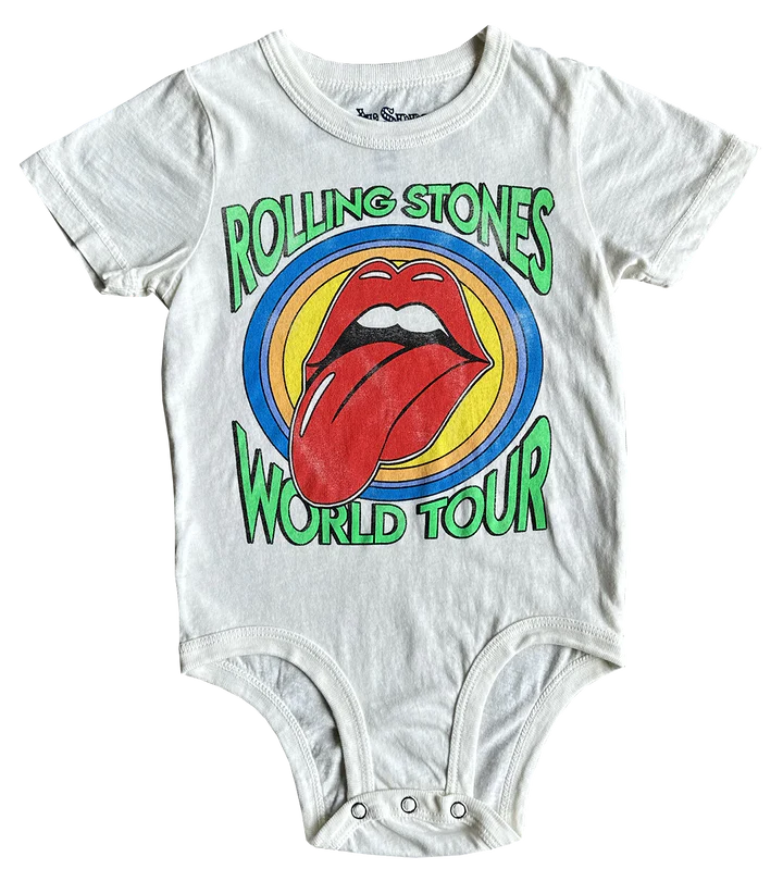 Rowdy Sprout - Rolling Stones Organic Short Sleeve Onesie - Dirty White