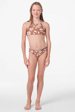 Load image into Gallery viewer, Girl's Nomad Floral Ruffle Edge High Neck Set - Carob Brown