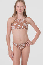 Load image into Gallery viewer, Girl's Nomad Floral Ruffle Edge High Neck Set - Carob Brown