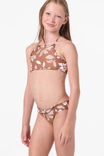 Load image into Gallery viewer, Girl's Nomad Floral Ruffle Edge High Neck Set - Carob Brown