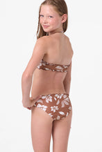 Load image into Gallery viewer, Girl's Nomad Floral Ruffle Edge High Neck Set - Carob Brown