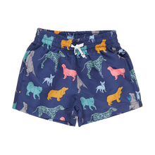 Load image into Gallery viewer, Pink Chicken - Boys Swim Trunk - Navy Dogs