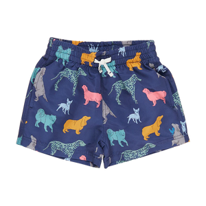 Pink Chicken - Boys Swim Trunk - Navy Dogs