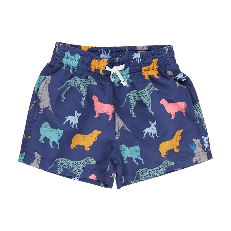 Pink Chicken - Boys Swim Trunk - Navy Dogs