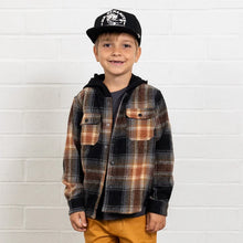 Load image into Gallery viewer, Tiny Whales - Lone Pine Hooded Flannel Shirt - Rust/Black