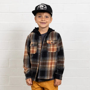 Tiny Whales - Lone Pine Hooded Flannel Shirt - Rust/Black