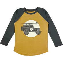 Load image into Gallery viewer, Tiny Whales - Trailblazer LS Raglan - Black/Vintage Gold