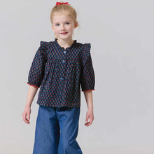 Load image into Gallery viewer, Pink Chicken - Girls Kalani Button Up Top - Navy Carnation