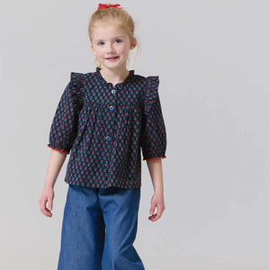 Pink Chicken - Girls Kalani Button Up Top - Navy Carnation