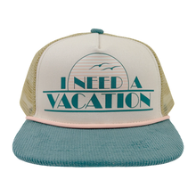 Load image into Gallery viewer, Tiny Whales - Need A Vacation Trucker Hat - Natural / Teal