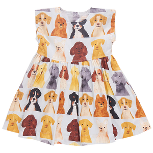 Pink Chicken - Girls Adaline Dress - Light Blue Watercolor Dogs