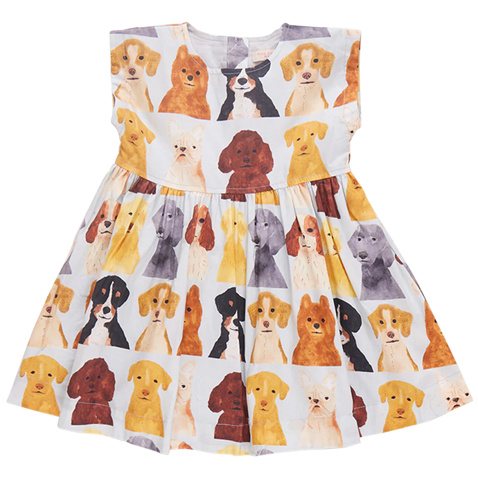 Pink Chicken - Girls Adaline Dress - Light Blue Watercolor Dogs