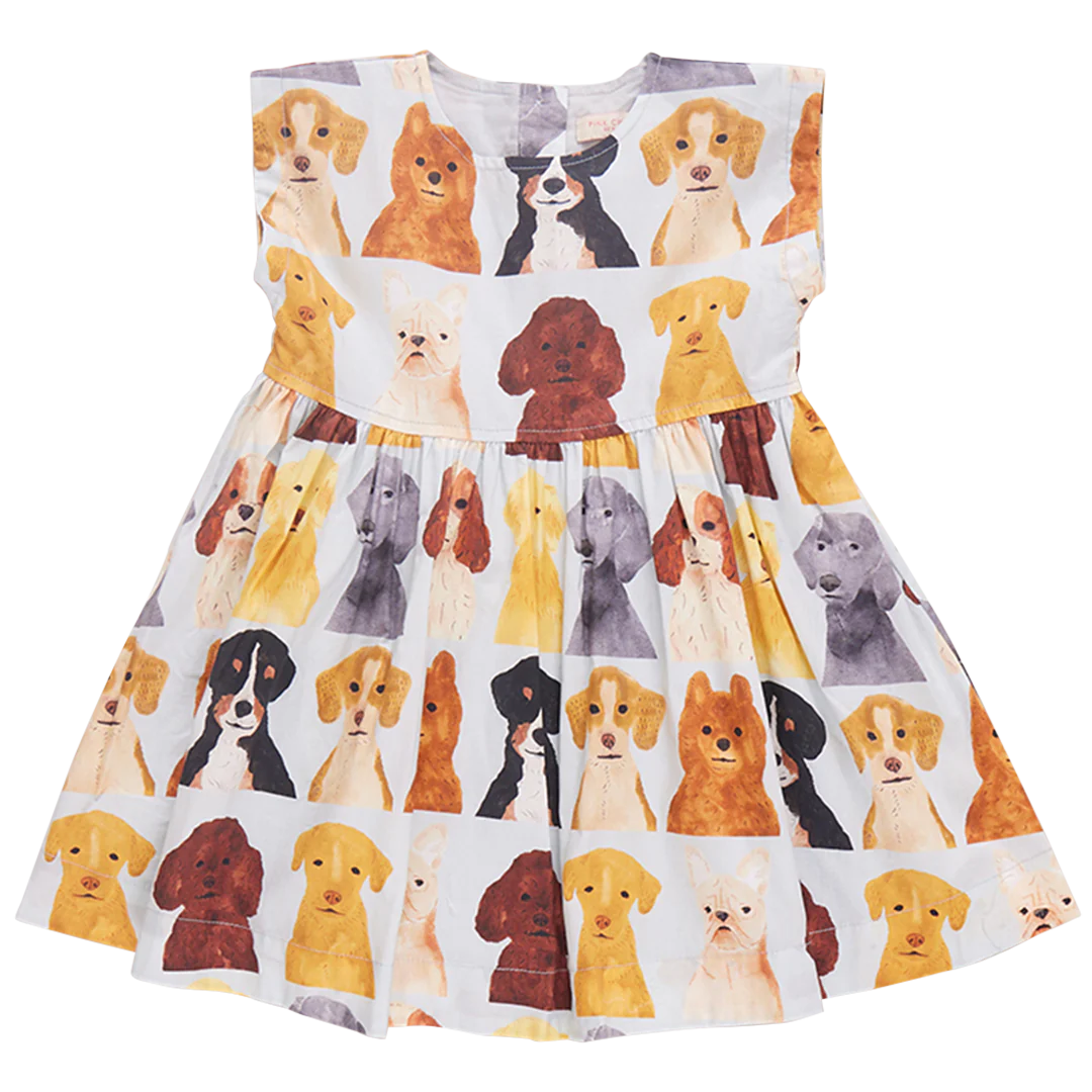 Pink Chicken - Girls Adaline Dress - Light Blue Watercolor Dogs