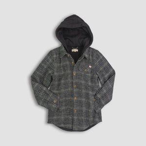 Appaman - Glen Hooded Shirt - Black/Moss Plaid